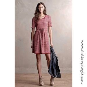 Anthro Maeve Dora Red Textured Short Sleeve Dress